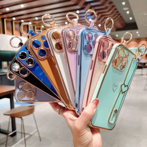 [with Wrist Strap]FLOVEME for IPhone 14 Pro Max/14 Pro/14 Plus/14/iPhone 13 Pro Max/13 Pro/13/iPhone 12 Pro Max/12 Pro/12/iPhone 11 Pro Max Wrist Strap Case Electroplating Love Phone Case