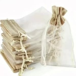 5 PCS Elegant Drawstring Organza Gift Bags with Decorative Bows Perfect for Jewelry Weddings Celebrations Party Gift Packag