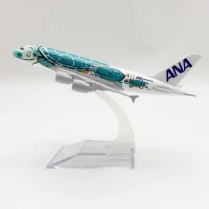 Alloy Aircraft Japan ANA Airlines A380 Model Orange/Green/Blue Sea Turtle 1/400 Scale 16CM Miniature Airplane With Plane Stand