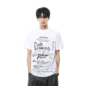 American Retro Design Letter Print Short Sleeve T-Shirt Mens Summer Loose Casual Versatile Top Cotton round Neck Tee