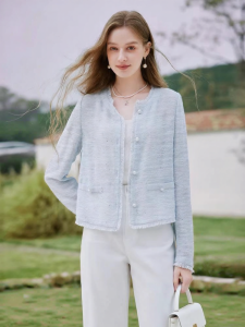 XIANGYING | Elegant French Style Short Jacket Blue Tassel Sequin