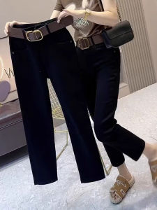 High Waist Straight Leg Denim Jeans Womens plus Size Small Stature Slimming Elastic Pear Shape Body Fit Black Jeans