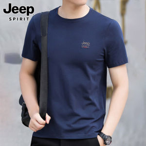 Jeep Spirit Mens Short Sleeve T-Shirt Casual Loose Fit round Neck Solid Color Summer Trendy Cotton Polyester Blend Tee