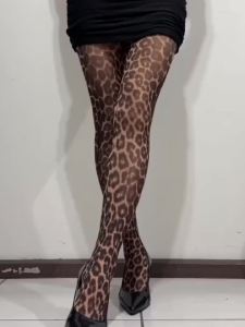 1 Pair Womens Leopard Print Sheer Tights High Waist Opaque Top for Party Night Out