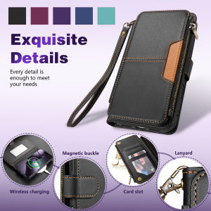 Wallet Multi-card Slot Zipper Kickstand Magnetic Flip Leather Case For iPhone 17 Pro Max Air 16e 15Plus 14 13 12 11 XR 8 7 Cover