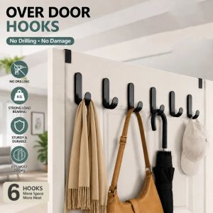 6-18PC Strong Self-Adhesive J-Hooks Plastic No-Drill Wall Hook Bathroom Towel Key Bag Door Hanger Kitchen Living Room Accessorie
