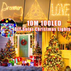 10M 100LED Solar Christmas Lights Outdoor Waterproof String Lights LED Solar Garden Lights Copper Wire Lights Halloween Fairy Lights Landscape Lights Wedding Party Festival Solar Christmas Tree Decoration Lawn Garden Walkway Ambience Lights 7 Colors