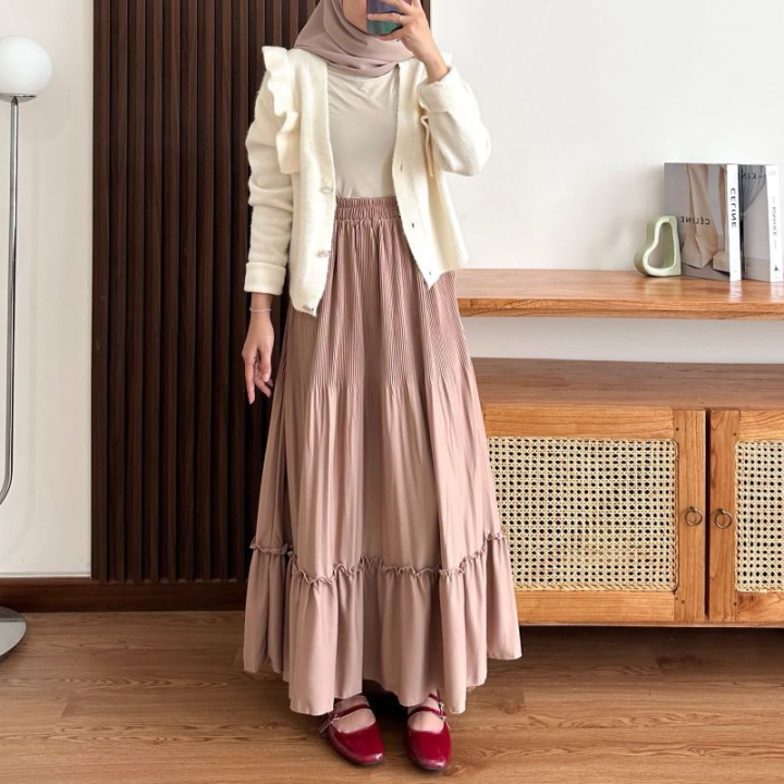 Type Bahan Rok Rok Plisket Susun Bahan Hyget Rok Wanita Ruffle Rok Wanita Korean Style ...