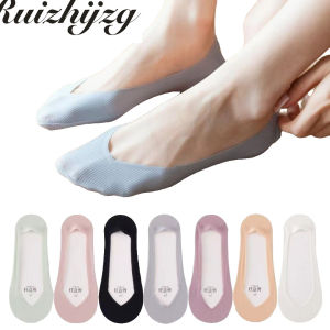 Ruizhijzg Ready Stock Women Cotton Screw Thread Antiskid Invisible Breathable Ankle Hosiery  Boat Socks Low Cut