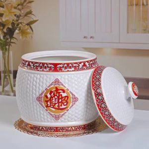 ceramic rice dispenser 5kg/10kilos big clay jar with cover porcelain rice container kitchen canisters jars organizer rice box storage rice bucket