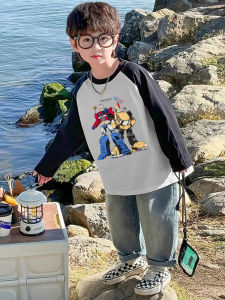 Boys Pure Cotton Long Sleeve T-shirt Cartoon Print Base Shirt Spring Autumn Wear for Middle And Small Children Casual Style