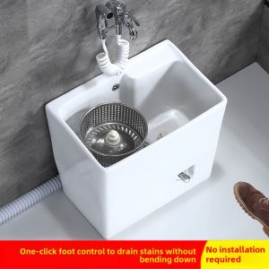 Double Drive Ceramic Broom Basin Automatic Rotation Cloth Tray Balcony Bathroom Floor Washing Mop Bucket Home Decoration Materials