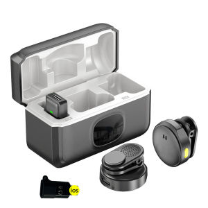 【Vktech】 ไมโครโฟนแม่เหล็กไร้สายขนาดเล็กพร้อมไฟ LED รองรับ iPhone Android ไมโครโฟนปากกาแบบพกพาสำหรับการบันทึกเสียงและร้องเพลง