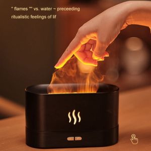 Ninail【Ready Stock】USB Air Humidifier Simulation Flame Aroma Diffuser Upgrade 7 Colour Light Essential Oils Diffuser Home Aromatherapy Diffusers for Children Home Office Room Fragrance or Yoga