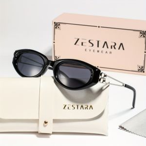 1pcs Fashion Small Frame Cat Eye Sunglasses for Women Unique Metal B-Shaped Accent HD Vision Anti-Glare