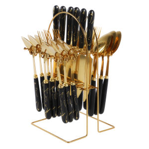 24 Pcs Flatware Set Stainless Steel Flatware Set with Hanging Holder Knife Fork Spoon Kit Kitchen Tableware for Home Restaurant
