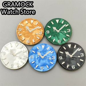 GRAMOCK 29mm Watch Dial Face Accessories Pearl Dial Green Luminous Fit NH35 NH36 ETA2824 2836 Miyota8215 Mingzhu DG Movement
