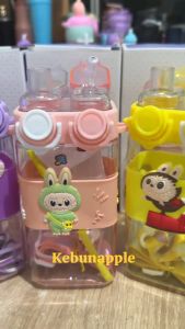 BOTOL MINUM 2IN1 MODEL TEGUK & HISAP MOTIF LABUBU 580ML ANTI TUMPAH FREE STIKER 2D DAN 3D