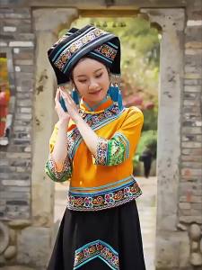 2024High Quality Chinese Minority Female Ethnic Style Dance Performance Costumes Black Slim Clothing Performance Attire Long Skirt