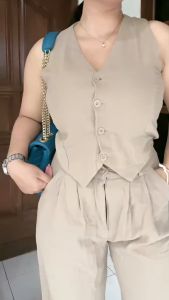Revlyn Oneset Set Vest Setelan Linen Plus Size Elegan dengan Celana Panjang - One Set Terbaru 2025