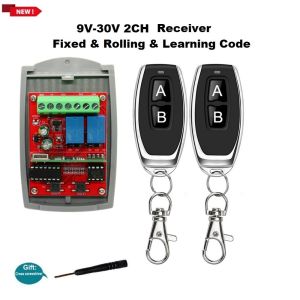 Universal 2 Channel 12V-24V Garage Door Receiver 433MHz Switch Transmitter Command Gate Door Opener 433.92MHz Fixed Rolling Code