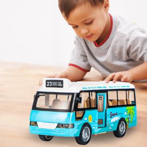 City Bus Toys Cars for Toddlers Cars for Boys Girls Pull Back Play Vehicle Bus Model with Sound Light Up & Open-able Doors