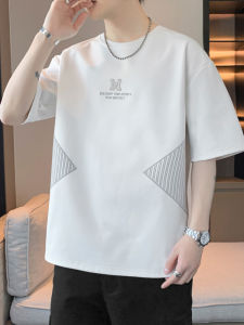 Casual round Neck Short Sleeve T-Shirt Mens Summer New Style Five-Quarter Sleeve Basic Fit Polyester Fiber Breathable Top