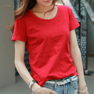Loose Fit Pure Cotton V-Neck Short Sleeve T-Shirt Womens Orange Base Shirt Simple Style Online Exclusive Summer New Arrival