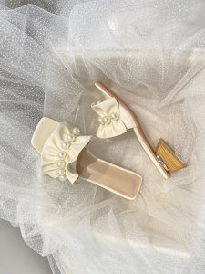 รองเท้าแตะส้นเตี้ยประดับมุกสำหรับผู้หญิง รองเท้าแตะชายหาดสไตล์เกาหลี หนังแท้ รองเท้าแตะส้นเตี้ยแบบสวมสบายสำหรับฤดูร้อน