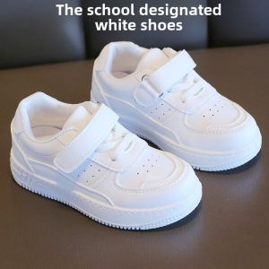 Childrens Sport Shoes Leather Panel Soft Bottom School Required White Shoes Spring New Style Boys Girls Low Top Casual Series