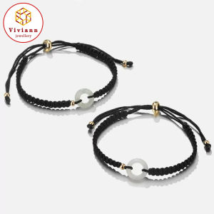 Viviann Original Handmade Jade safety buckle Heart Bracelet Woven Baided Rope Women Men Adjustable Bracelets Bangle Couple Lover Jewelry Bracelet For Lovers Stone Bracelets Friendship Gift