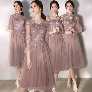 Female Bridesmaid Dresses Flower Pattern Wedding Sisters Group Elegant Dress Show Slim Fairy Prom Gown For Women