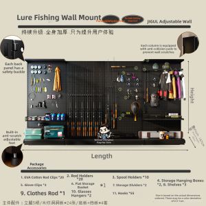 Fishing Gear Storage Shelf Walnut Wood Metal