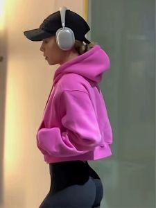 Hooded Pink Sweatshirt Short Design For Small Ladies