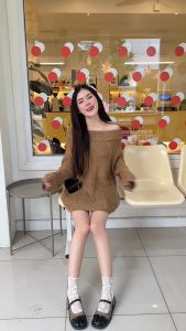 🌈MesubShop🌈มินิเดรสไหมพรม ใส่แบบเปิดไหล่ได้ สาวอวบใส่ได้น้า ☃ถักไหมพรมหนาที่ดี นิ่มใส่สบาย รุ่น มินิเดรสลัคกี้