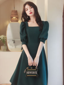 Elegant Dark Green Evening Dress Womens Luxury Small Audience 2025 New Style Korean High Waist Princess Ball Gown