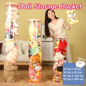 Doll Storage Bucket Transparent Cylindrical Durable Large-capacity Rotatable Kids Doll Storage Box