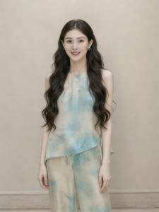 Tie-dye Halter Neck Crop Top and Flared Pants Set