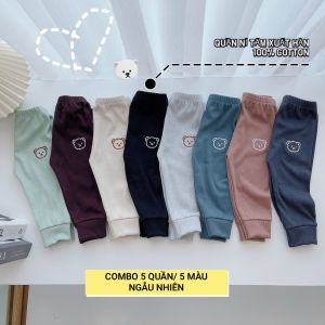 Sét 5 quần nỉ tăm gân thêu gấu xuất Hàn cho bé từ 7-18kg