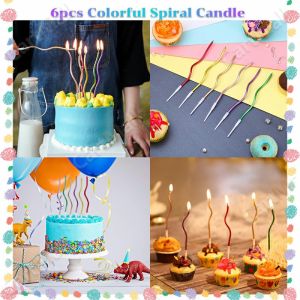 Colorful Spiral Candle Twisty Birthday Candles for Birthday Wedding Party and Cake Decoration 6pcs