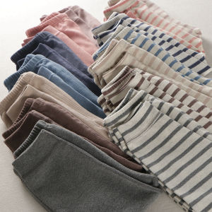 กางเกงใส่อยู่บ้านสำหรับเด็กใส่ในฤดูใบไม้ร่วงและฤดูหนาวกางเกงใส่ในฤดูใบไม้ร่วงให้ความอบอุ่นใส่ด้านในไร้โครงคอตตอนแท้สำหรับเด็กหญิงและเด็กชายวัยกลางและวัยโตกางเกงนอน