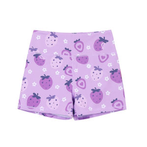 HARDSHIP Purple Strawberry Fitness Shorts Womens Elastic Slimming Shorts Butt Lifting Yoga Pants High Waist Three-quarter Length