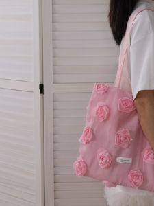 Fans Brand Korean Style High Aesthetic INS Niche 3D Flower Embroidered Shoulder Bag Cute Cotton Canvas Bag for Daily Travel Vacation