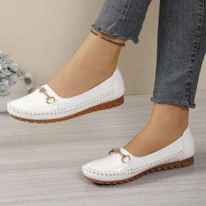 goreyodoly Women Slip On Loafers Wide Fit Comfortable Flats Lightweight Breathable Patent Style Shoes Rhinestone Chain Detail