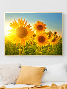 Modern Sunflower Decorative Painting for Living Room Wall Bedroom Restaurant Simple Style Frame Metal Material Crystal Film Core