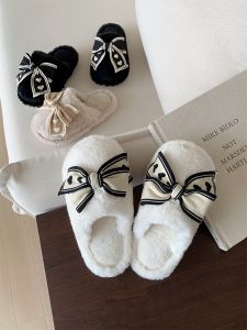 Dép Đi Trong Nhà Mùa Đông Bằng Vải Cotton Có Nơ Bướm Dễ Thương Ấm Áp Thoải Mái Cho Nữ Dép Đi Trong Nhà Bằng PVC Đế Dày