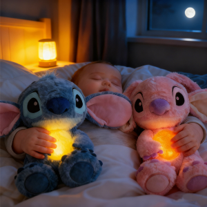 Lilo&Stitch Disney Plush Doll Breath Child Peluche Kawaii Soothes Toy Anime Baby Music Light Sleep Toys Pink Stitch Kid Gifts