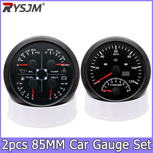 RYSJM | 2pcs Black Gauge 85MM Tachometer for Boat Motor GPS Speedometer 120MPH & Fuel Level Meter Volt Water Temp Oil Press Gauge PSI