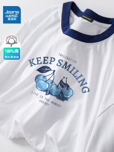 Jeanswest Womens Short Sleeve T-Shirt Simple Casual Print Cotton Top Spring 2025 Fashion Small Size Commute Style Regular Fit