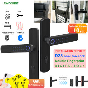 RAYKUBE D28 Double Fingerprint door lock TTlock Bluetooth lock 6 unlock methods Linkage unlocking For Metal Door BTO HDB Metal Gate